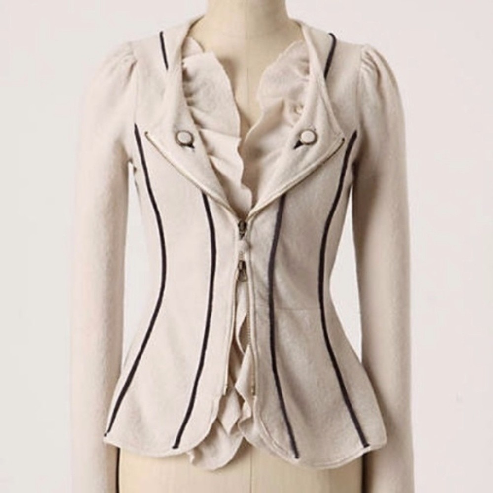 Anthro Charlie Robin From the Poles Boiled Wool S Jacket Cream Peplum Zip Soft